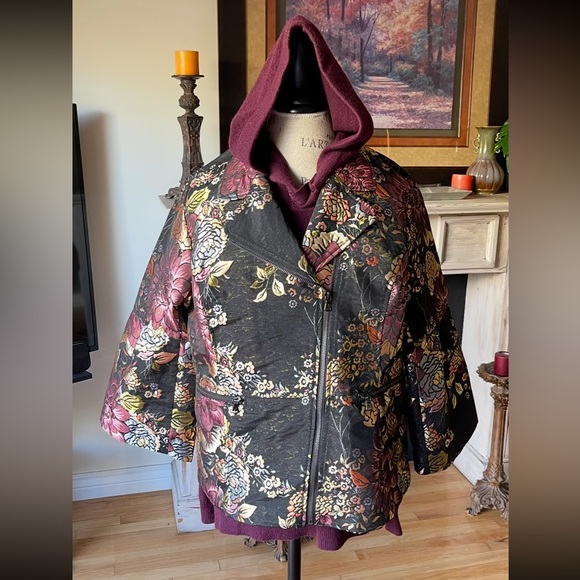 ISAAC MIZRAHI LIVE QVC Metallic Brocade Zippered Jacket Autumnal Colors Sz 14 - Picture 3 of 11